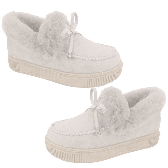 Huanledash Women Winter Round Toe Thick Heel Low Cut Ankle Snow Boots Plush Warm Loafers