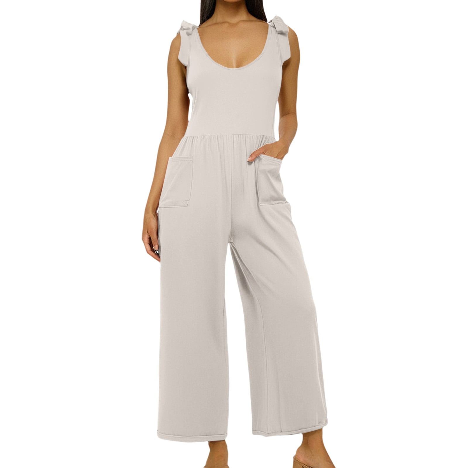 Women Shoulder Straps Cotton Basic Jumpsuit