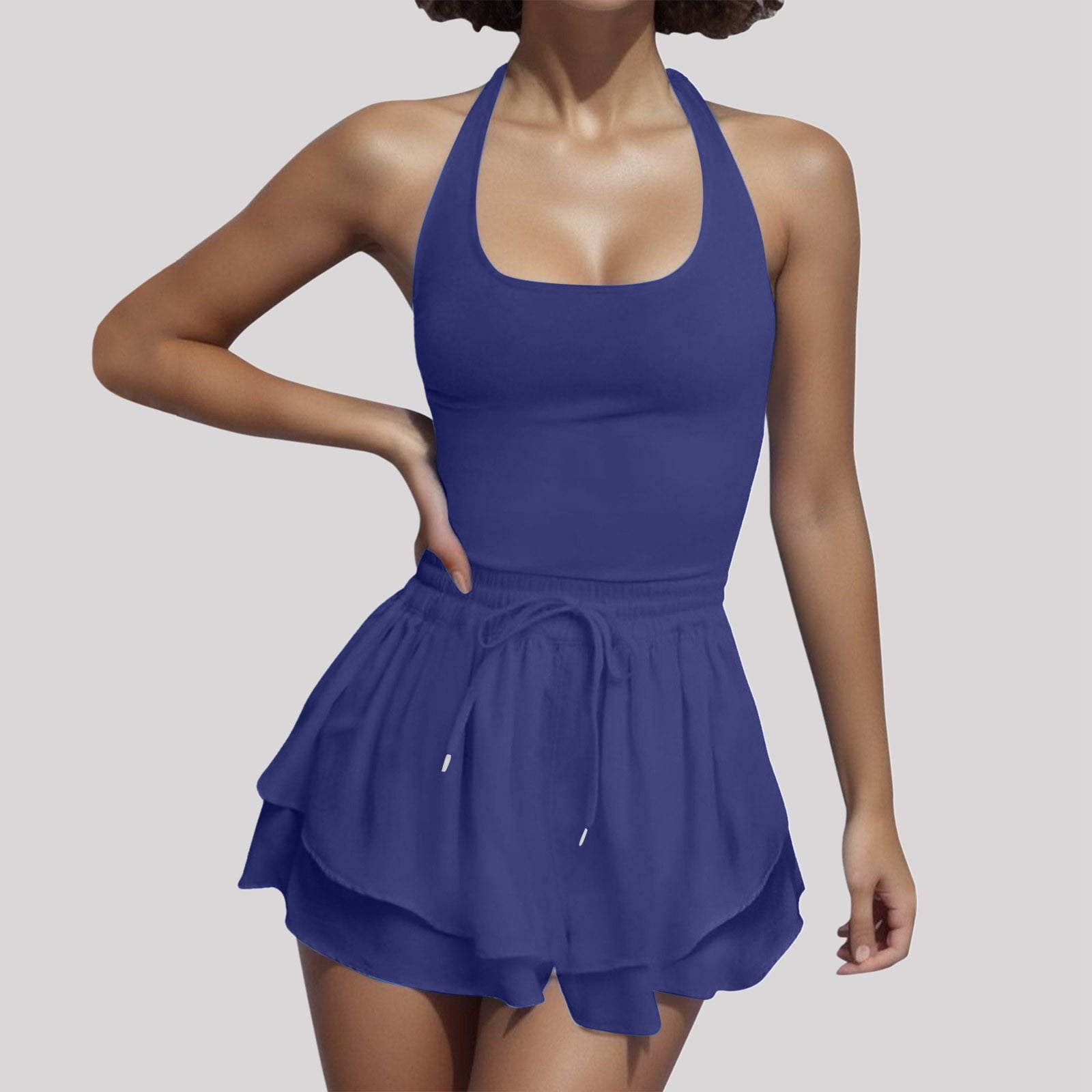 Huanyaaa Summer Rompers for Women 2025 Tennis Skirt Dress Athletic