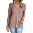thumbnail image 1 of Huanyaaa Women's Casual Solid V Neck Long Sleeved Top Shirt for Women Womens Lightweight Long Sleeve Shirt Ladies Athletic Wear Womens Tees Short Sleeve Long Sleeves Shirt Long Exercise Shirts Women, 1 of 5