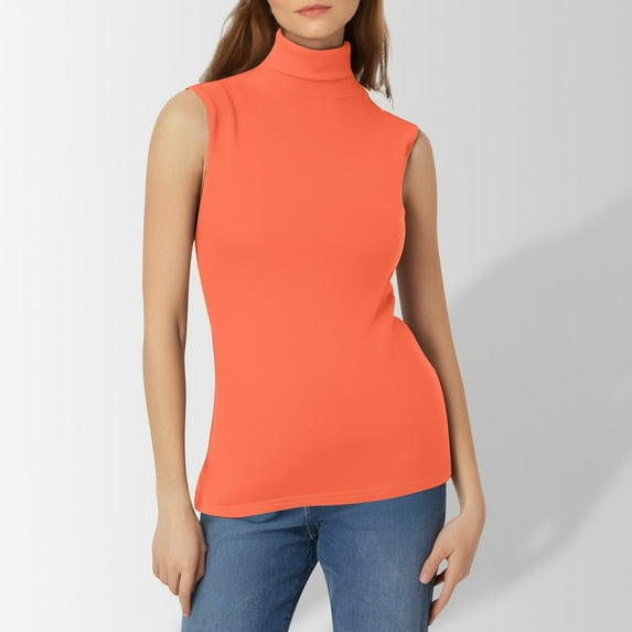 Huanyaaa Women's Fashion Solid Color Inside A Small Shirt Sleeveless Turtleneck Vest Base Shirt Satin Top Bra Athletic Tops Girls Band Tops for Women 2 Tee Camisole Womens Top Loose Fit Beach Top for