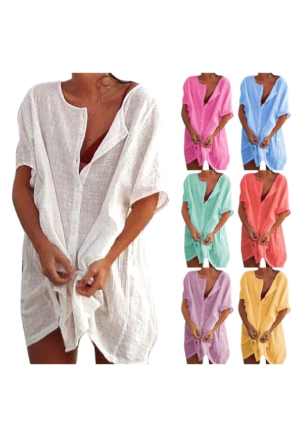 Breathable Round Neck Polyester and Cotton, Beach Cover-Up Shirt