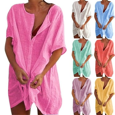 Huanyou Lightweight Female Adult Swimwear Cover-Ups, Polyester, Pink, 4XL