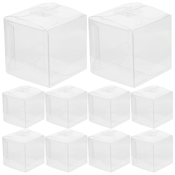 Huaq 10 Pcs PP and PVC Plastic Packing Boxes Transparent Candy Box for Wedding Party (4x4x4cm)
