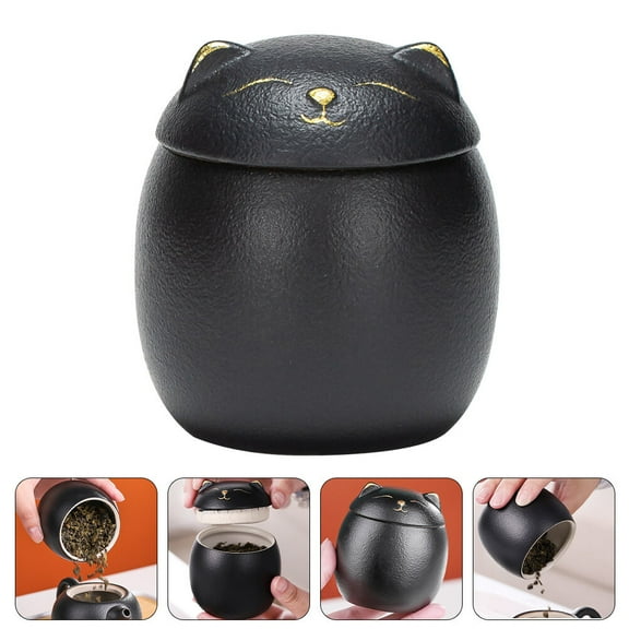 Huaq 160ML Cartoon Cute Lucky Cat Mini Ceramic Storage Jar Black