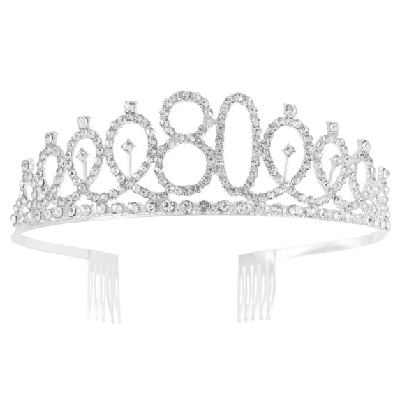 Huaq 1PC Rhinestone Crown with Alloy Insertion Hair Comb Decorative Crown Hair for 80th Birthday (Silver)