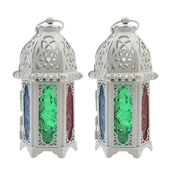 OUNONA Moroccan Style Iron and Glass Candle Lanterns for Decoration Perfect Wedding Centerpieces 2pcs