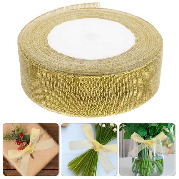Huaq 3cm Glitter Silk Holiday Gift Packaging Ribbon Flowers Cake Gift Handmade Artwork DIY Decorative Ribbon 1 Roll Gold 22m