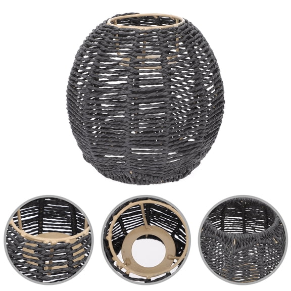 OUNONA Modern Style Black Paper Rope Woven Lampshade for Decorative Diffuse Lighting and Warm Atmosphere