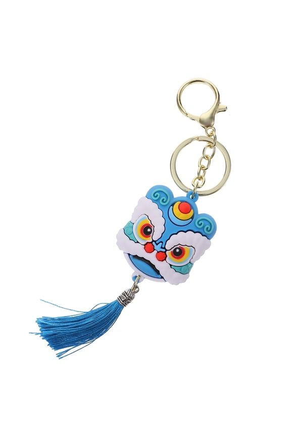 Huaq Cartoon Lion Dance Head Keychain Cute Creative Internet Celebrity Couple Bag Car Pendant Small Gift Doll (Blue)