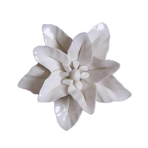 Huaq Ceramic Art Flower Wall Hanging Wall-mounted Decor Craft Artificial Stereoscopic Lily Hanging Decor for Living Room Home Office (White, Middle Size)