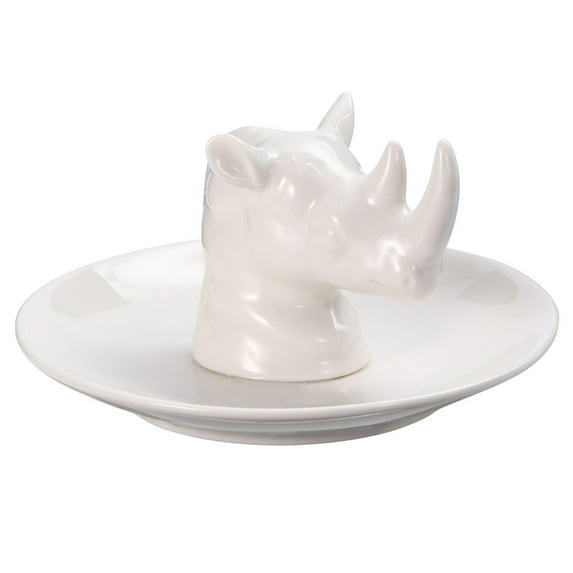 OUNONA White Ceramic Jewelry Tray for Storage Rhinoceros Shaped Ideal for Rings Necklaces and Ornaments