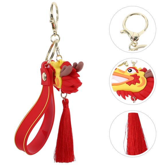 Huaq Chinese New Year Dragon Keychain Bag Ornament Holiday Gift (Red) 1pc