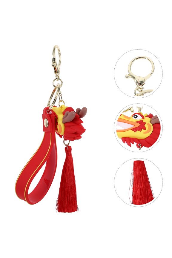 Huaq Chinese New Year Dragon Keychain Bag Ornament Holiday Gift (Red) 1pc