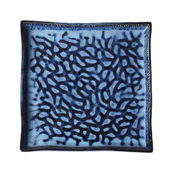 Huaq Embossed Ceramic Sushi Plate Exquisite Fish Fruit Dish Pasta Tray Food Serving Plate Snack Plate for Home Restaurant Hotel (10 Inches Square Plate)