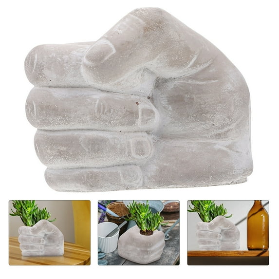 OUNONA Imitation Fist Shaped Flower Pot Cement Succulent Planter Decor for Home