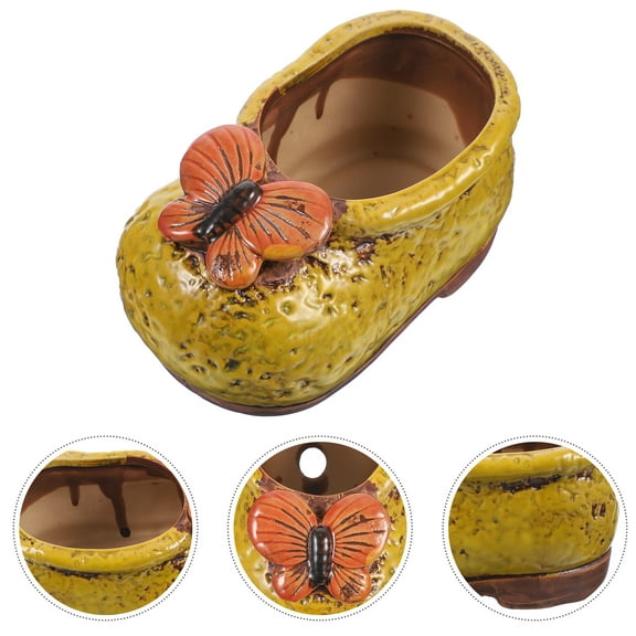 OUNONA Ceramic Boot Shaped Flower Pot for Decoration Yellow Compact Planter 1 Pc