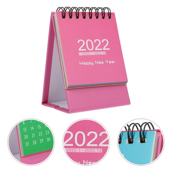 Huaq Happy New Year English Mini Calendar Portable Notepad (Pink) 2022.1-2022.12