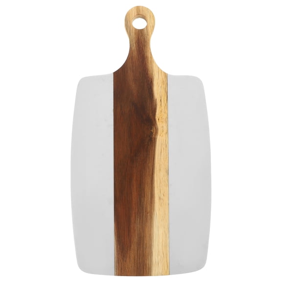 White Marble and Wood Durable Reusable Cutting Board for Bread, Vegetables, Steak - Kitchen Chopping and Serving Plate