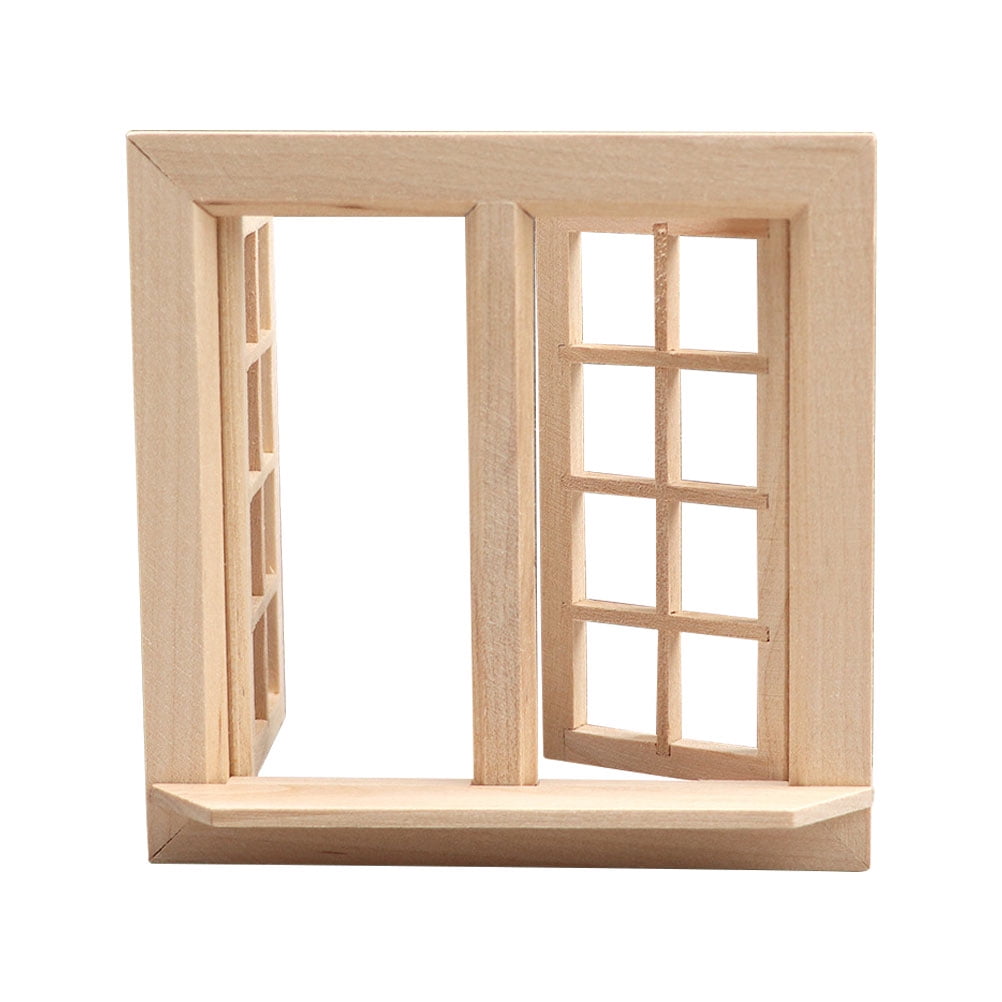 Moluckfu Dollhouse Decoration Mini Uncolored Wooden Window Khaki 1Set 4 ...