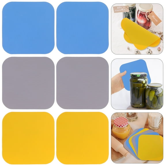 Huaq Multifunctional rubber bottle opener pad, non-slip gripping pad, rubber gripper can opener 6pcs package (square gray, blue, yellow 2pcs each)
