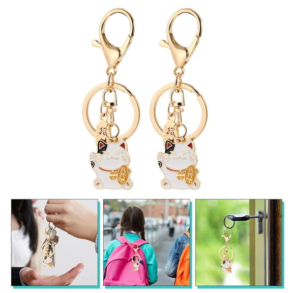 Huaq Simple Japanese style lucky cat keychain bag pendant accessories gift (lucky) 2pcs