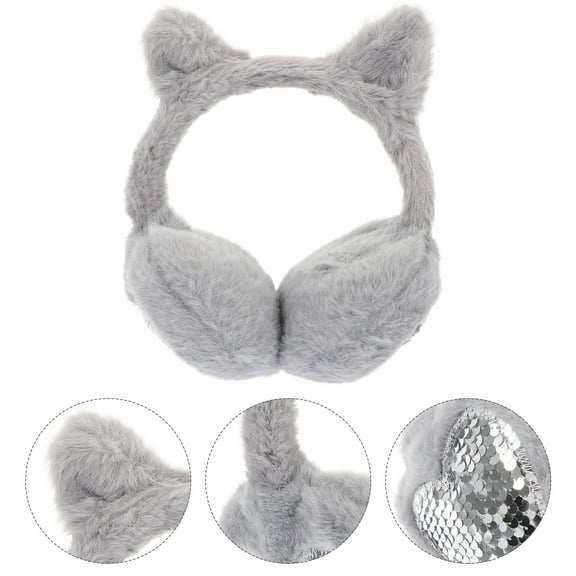 Huaq Winter Warm Earmuffs Plush Cute Sequin Love Earmuffs (Gray)