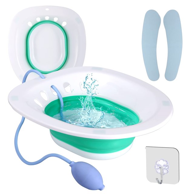 Huart Foldable Sitz Bath, with Hand Flusher and Hook, Green
