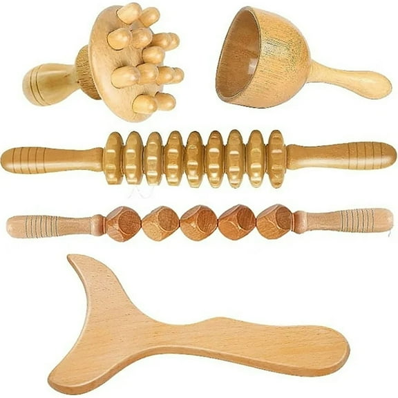 Huart Wood Therapy Massage Tools, Lymphatic Drainage Massager for Muscle Pain Relief, Anti-Cellulite, 5 Pcs