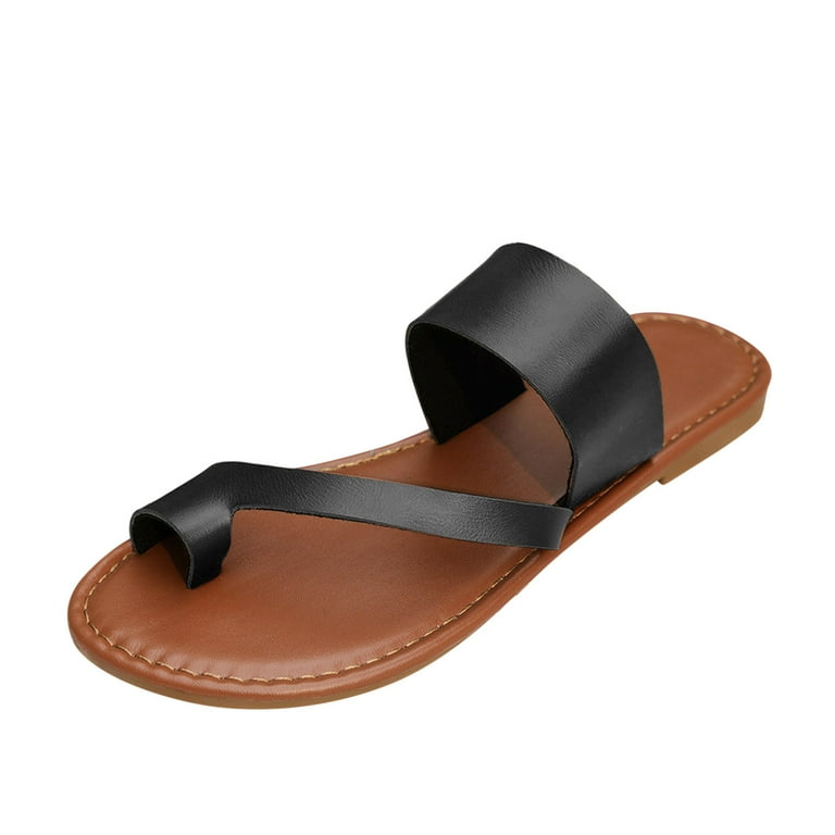 Huashengg Ladies Fashion Summer Solid Color Leather Cover Toe Flat Bottom Casual Sandals Slippers for Women Warm Ups Walmart