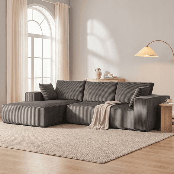 Huatean 108" L Shaped Modular Cloud Sectional Sofa, Deep Seat Boneless Couch with Left Facing Chaise, Gray
