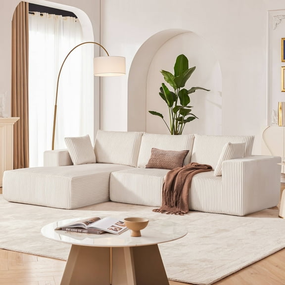 Huatean 109" Modular Sectional Sofa Couch for Living Room - No Assembly Required (Beige, Left Facing Chaise)