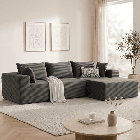 Huatean 110" Cloud Sectional Couch Boneless Sofa with Deep Seat, Free Assembly Modular Sectional Sofa L-Shaped (Right-Facing Chaise, DarkGray)