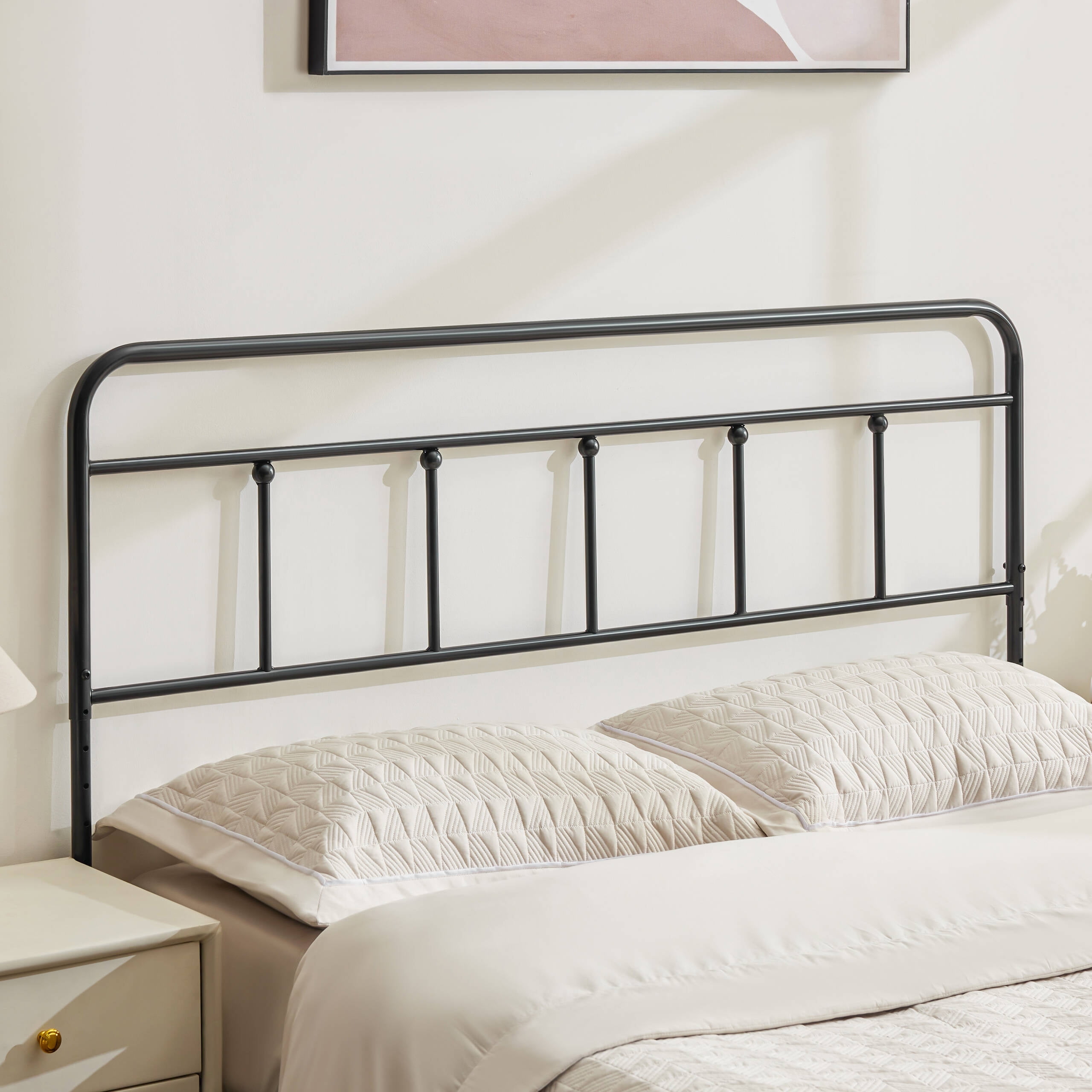 Huatean Full Size Metal Headboard, Iron Head Board Adjustable Height from 34" to 44", Black