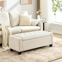 Huatean Home 48" Ottoman Storage Bench Upholstered with Safety Hinge, Beige