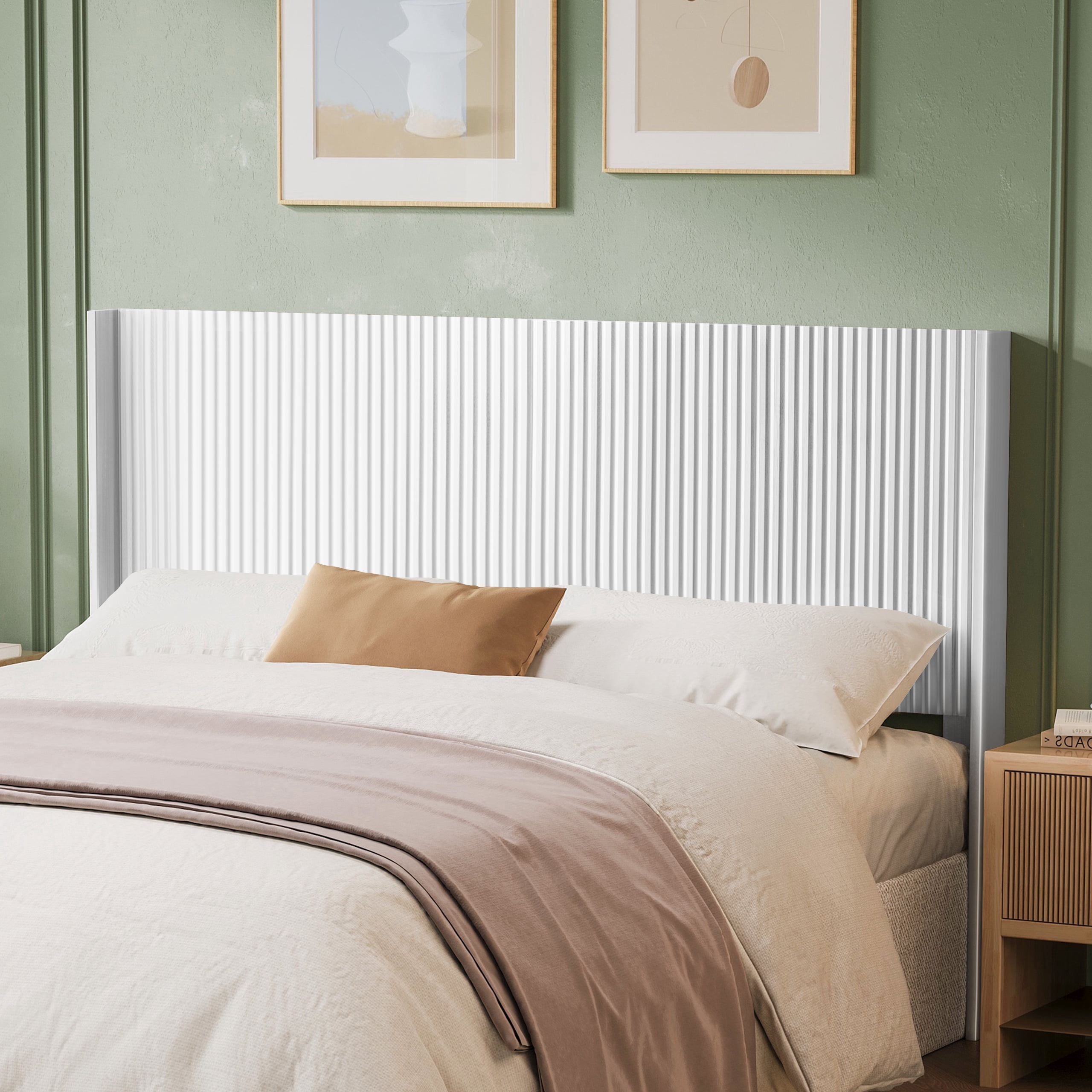 Huatean Home Wood Headboard, Queen Size, Modern Farmhouse, Wall Mounted Fluted Panel, Wingback Boho, White