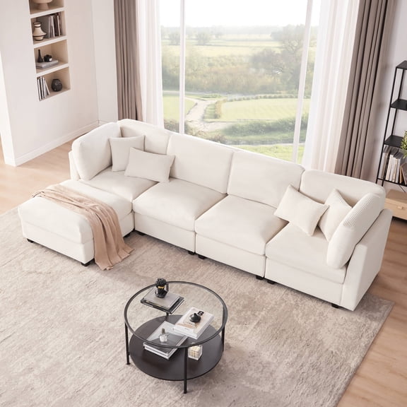 Huatean L-Shaped Modular Sectional Sofa with Storage Ottoman - 5 Seats Convertible Comfy Living Room Sofa Couch with Pillows, Beige