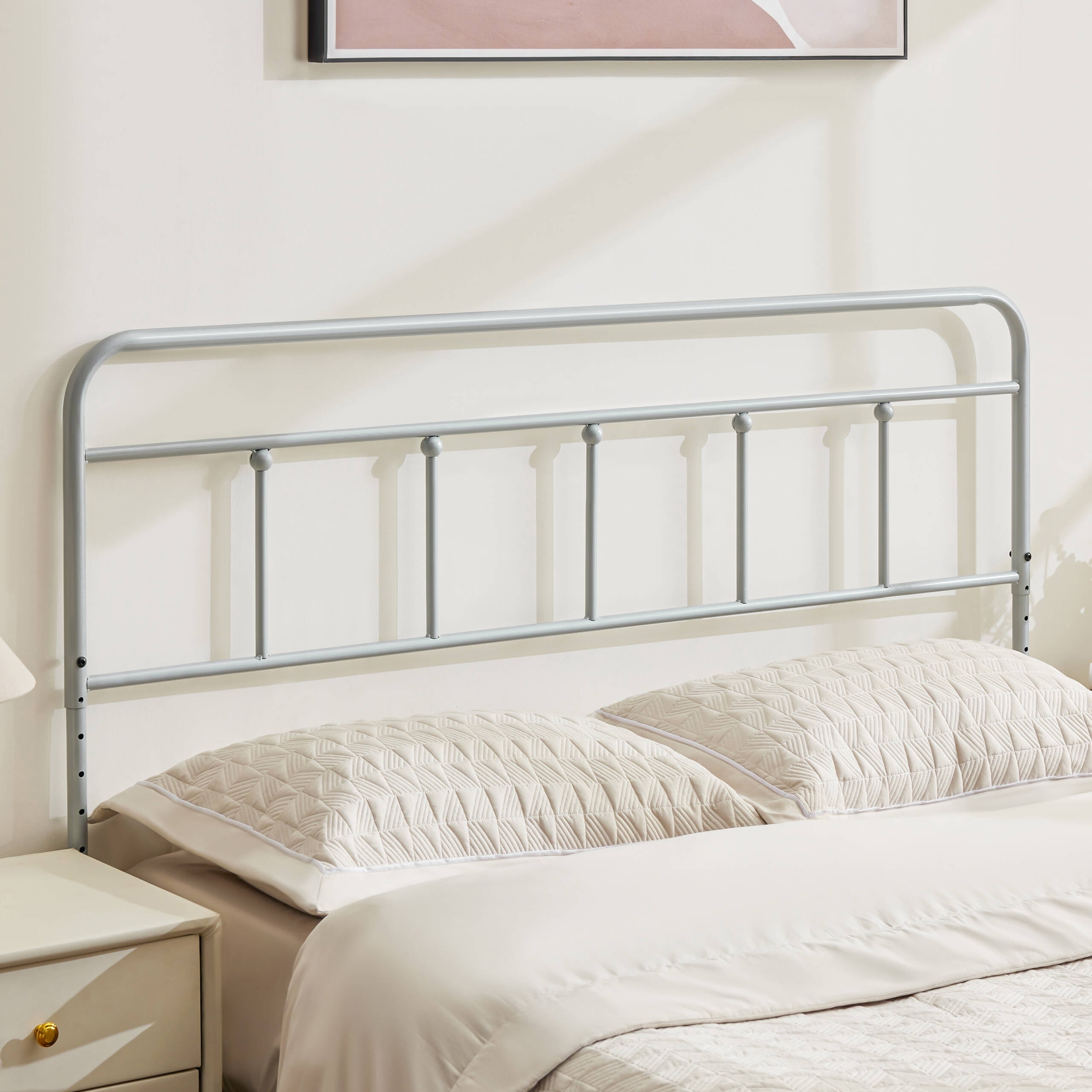 Huatean Queen Size Metal Headboard, Iron Head Board Adjustable Height from 34" to 44", Gray
