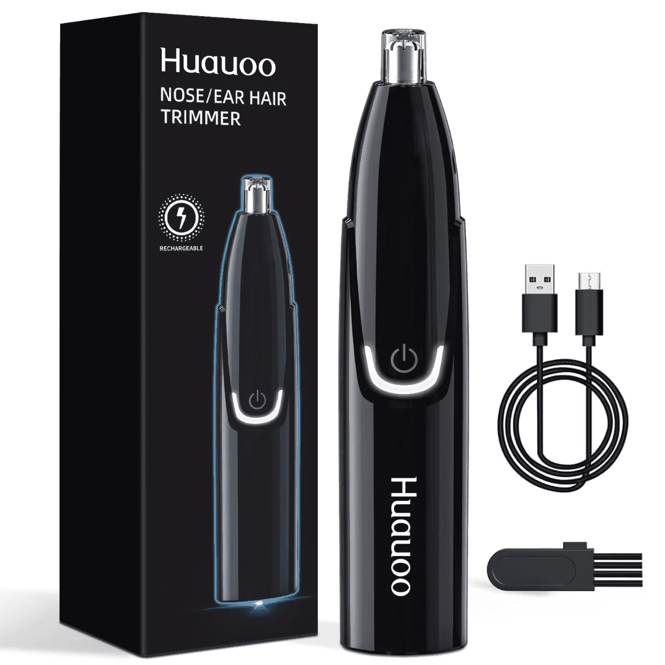 Huauoo Rechargeable Nose and Ear hair Trimmer, Unisex, Black