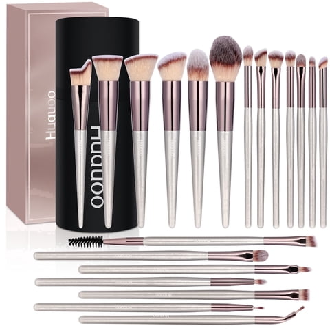Huauoo 20Pcs Makeup Brushes Set Premium Synthetic Foundation Powder Concealer Eyeshadow Eyebrow Lip Brush Kit with Portable Brush Storage Bucket for Full Face Makeup