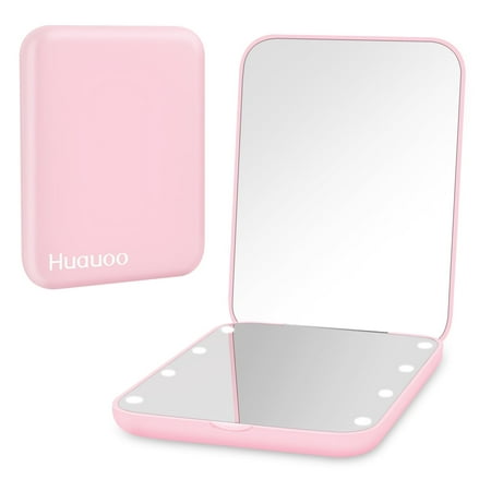 Huauoo Pocket Mirror, 1X/3X Magnification LED Compact Travel Makeup Mirror with Light