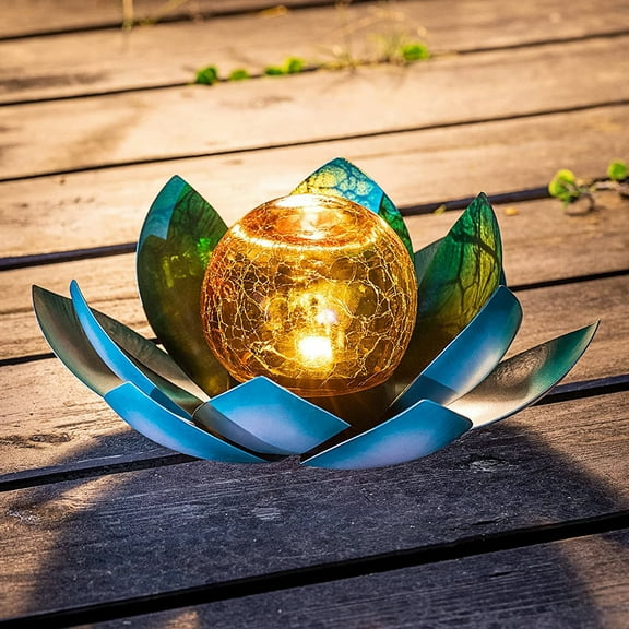 Waitmin Solar Light Outdoor Metal Glass Decorative Waterproof Garden Light LED Lotus Flower Lamp