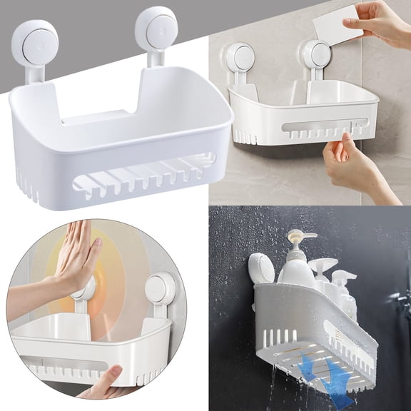 Huayishang Bathroom Shelf Bathroom Vacuum Cup Storage Shelf Wall Hanging Toilet Traceless Storage Box Toilet Washstand Storage Box, Kitchen Essentials Clearance Sale White