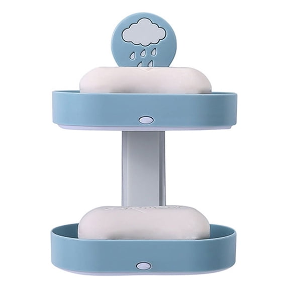 Huayishang Bathroom Shelf Double Layer Soap Rack Bathroom Drain Soap Box Suction Cup Soap Rack Wall Mounted Storage Rack Light Blue, Kitchen Essentials Clearance Sale Light Blue