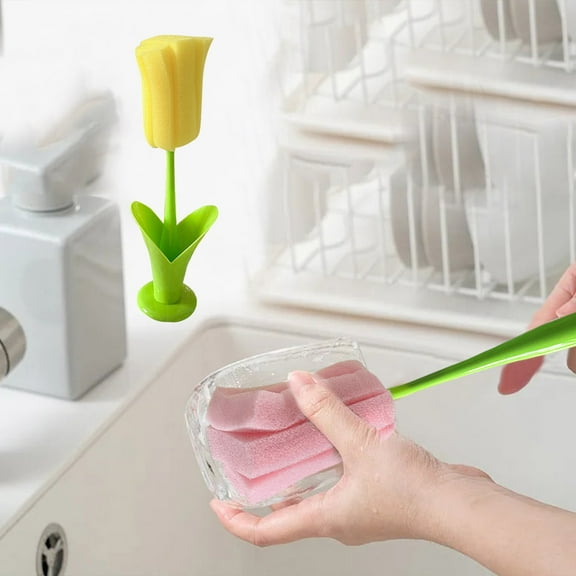 Huayishang Cleaning Brush Flower Home Cup Brush Water Cup Cleaning Tool Detachable Sponge Wash Cup Long Handled Tool Brush Creative, Kitchen Essentials Clearance Sale