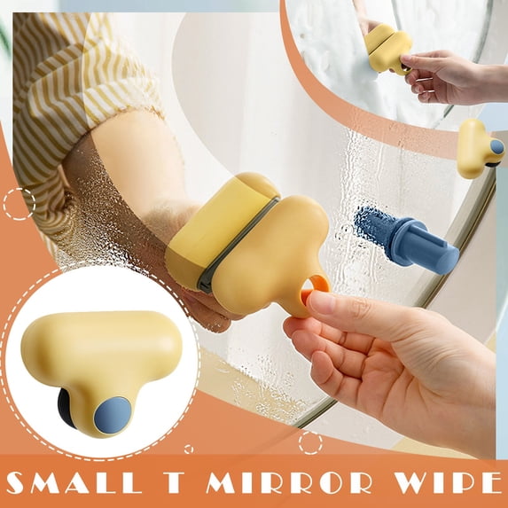 Huayishang Cleaning Brush Small T Mirror Wipe Glass Mirror Artifact Wiper Two in One Descaling Glass Cleaner Yellow, Kitchen Essentials Clearance Sale Yellow