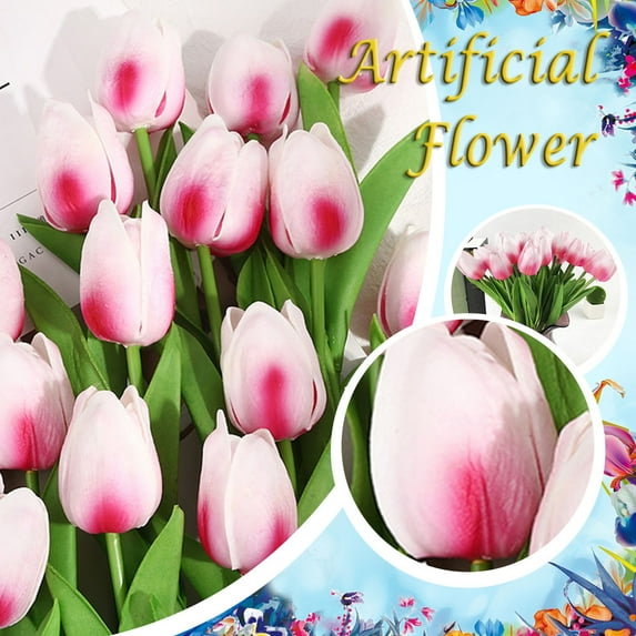 Huayishang Clearance Tulip Artificial Decorative Flowers Single Color 10Pc Rose Red Purple, Household Imitation Clearance Sale, 10Pc Artificial Flowers