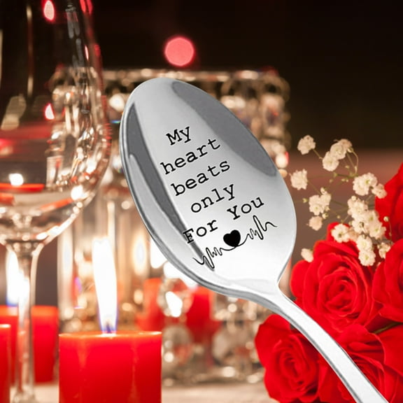 Huayishang Coffee Scoop Printed Spoon Family Friends Couple Tableware Coffee Spoon Spoon Stainless Steel Spoon Gift Spoon My Heart Beat, Kitchen Essentials Clearance Sale