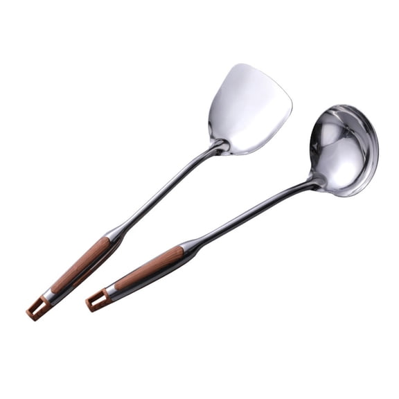 Huayishang Dinnerware Sets (Shovel*1+Spoon*1) 2Pcs Stainless Steel Long Handle Spatula Soup Spoon Set, Kitchen Essentials Clearance Sale Silver