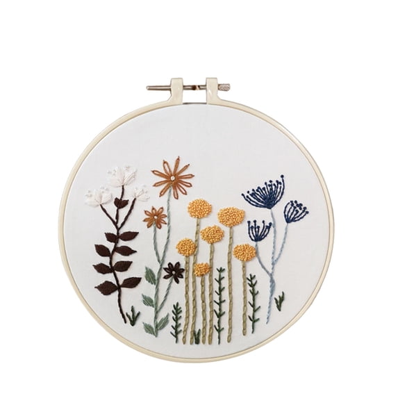 Huayishang Embroidery Kit Clearance, Diy Embroidery Starter Kit with Plant Flower Pattern Bamboo Embroidery Hoop Gift Sewing Supplies